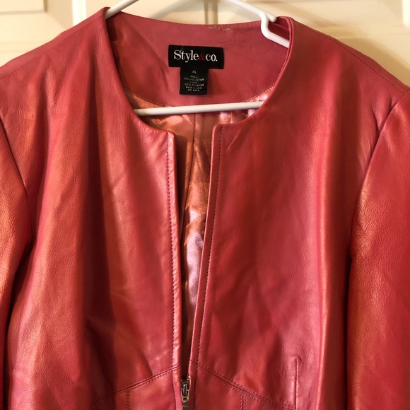 Y2k Genuine Leather Style & Co. NWOT Women’s Jacket in Coral, Size XL - Picture 6 of 9